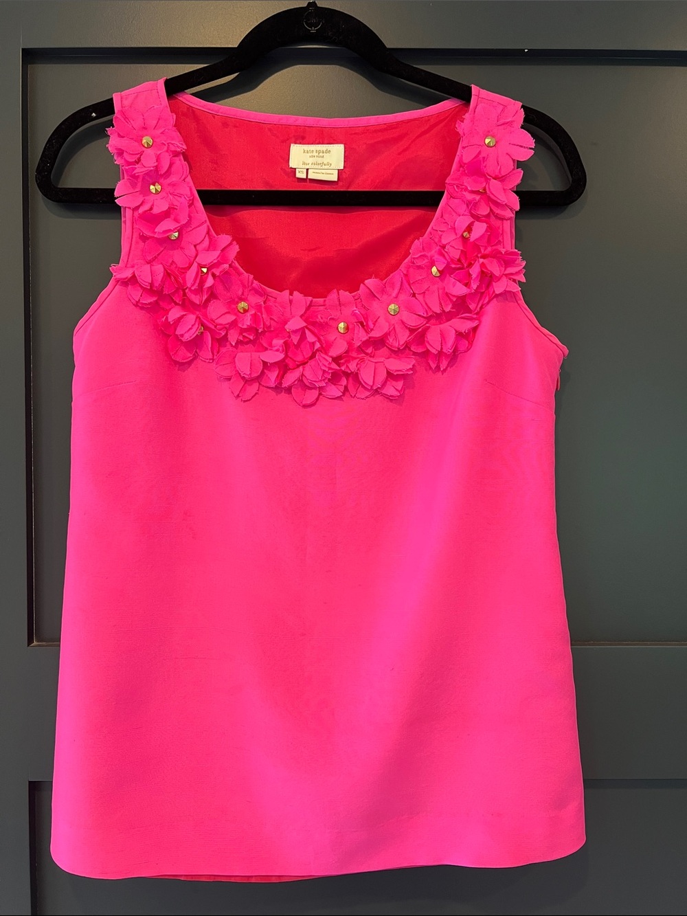 Kate Spade 100% Silk Pink Floral-Trim Tank Top